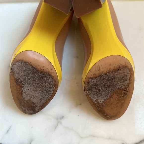 Paco Gil size 7/37 Patent Leather Nude, Yellow, Aegean Stacked 4 inch Heels - Picture 5 of 8